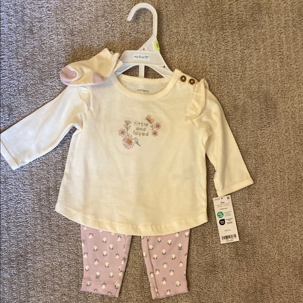 NWT Carter's Cream Top and Pink Floral Leggings Set